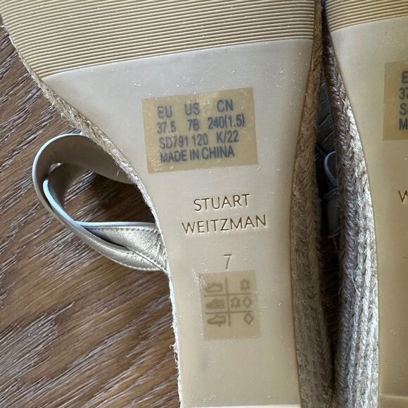 Stuart Weitzman Twisted Espadrille Slide Sandals In Platino - Picture 14 of 14